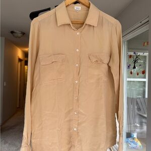 Aritzia Babaton Taupe Silk Shirt